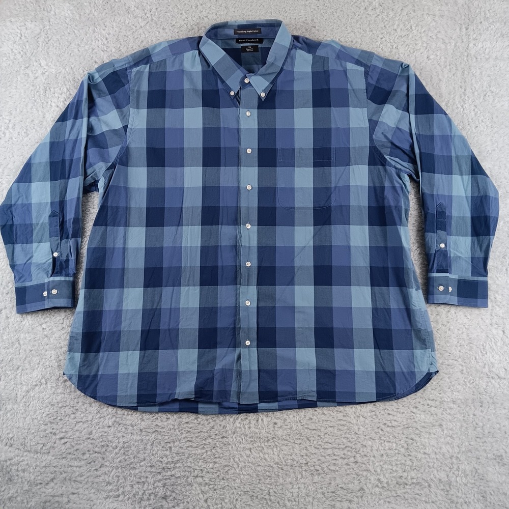 Paul Fredrick Mens 3XL Blue Plaid‎ Long Staple Cotton Classic Fit Button Shirt